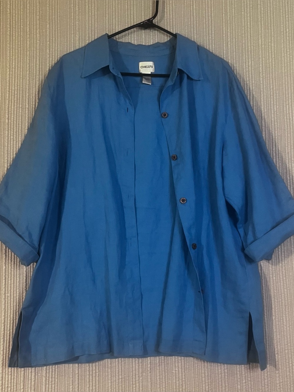 Chicos 100% Linen Shirt Jacket Button front Royal Blue XL (3)